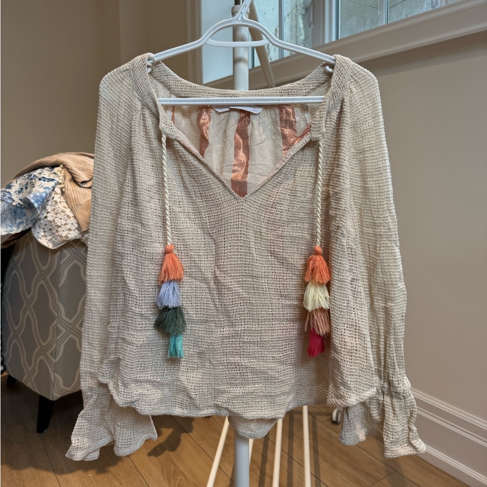 Zara linen shirt with tassels